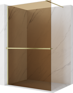 Mexen Kioto+ Душ стена с рафт Walk-in 130 x 200 см, бронз 8 мм, златно матирано