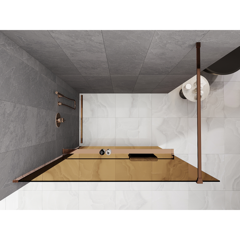 Mexen Kioto+ Преградна стена за душ с рафт Walk-in 120 x 200 см, бронз 8 мм, розово