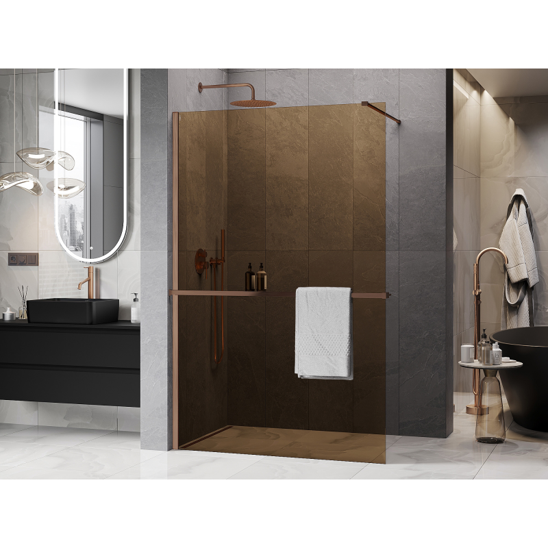 Mexen Kioto+ душ преграда с рафт Walk-in 140 x 200 см, бронз 8 мм, четкана мед