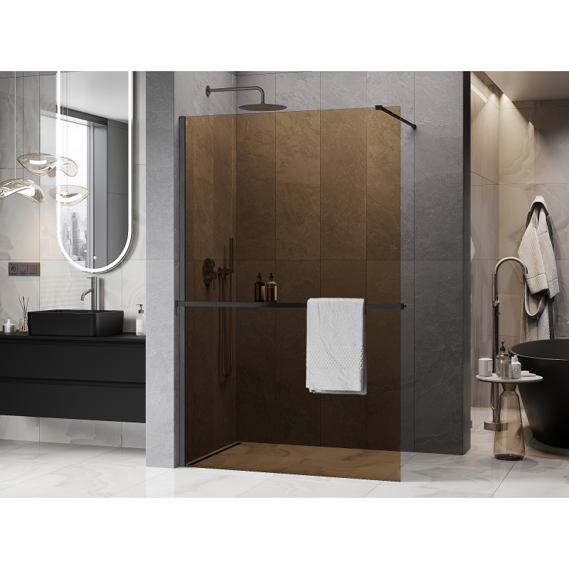 Mexen Kioto+ душ преграда с рафт Walk-in 130 x 200 см, бронз 8 мм, четкано сиво