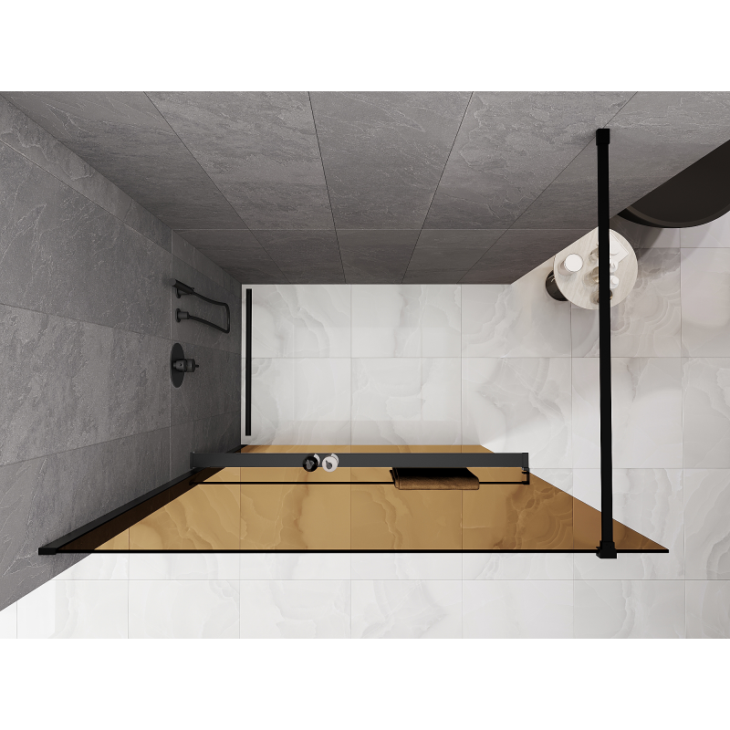 Mexen Kioto+ Душ преграда с рафт Walk-in 90 x 200 см, бронз 8 мм, черна - 800-090-121-70-32