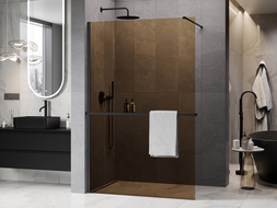 Mexen Kioto+ преграда за душ с рафт Walk-in 140 x 200 см, бронз 8 мм, черна - 800-140-121-70-32