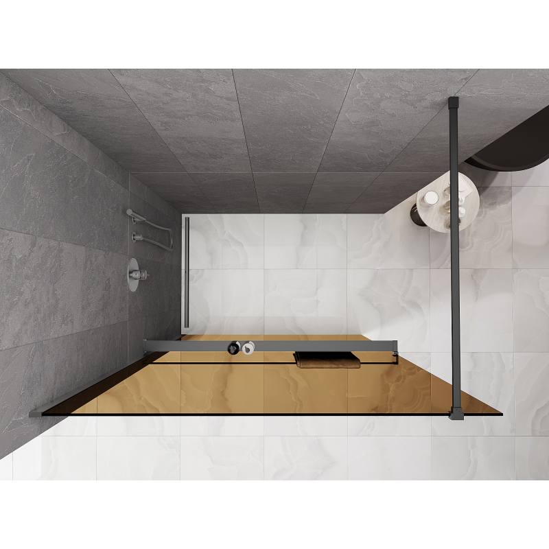 Mexen Kioto+ душ стена със стойка Walk-in 110 x 200 см, кафяв 8 мм, пистолетен