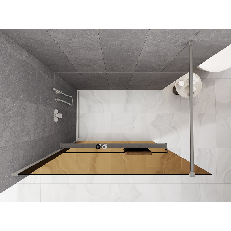 Mexen Kioto+ душ-параван с полица Walk-in 130 x 200 см, бронз 8 мм, четкан никел