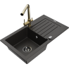Mexen Pablo мивка гранитна 1-камерна с отцедник и кухненски смесител Duero, черен/златист металик - 6510-75-671600-50-B