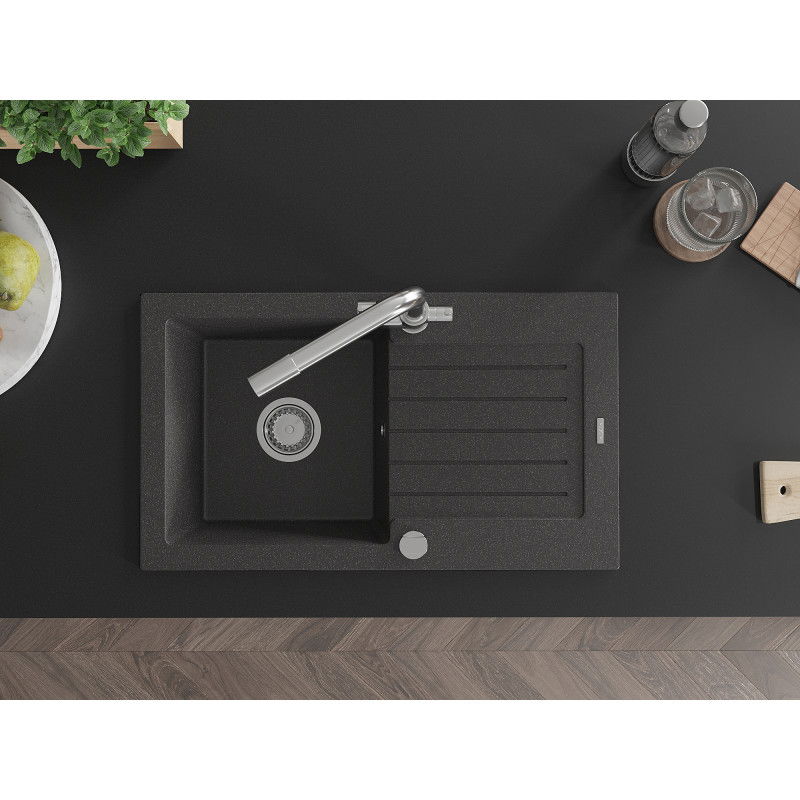 Mexen Pablo гранитна мивка с 1 отделение с отцедник и кухненски смесител Duero, черен петнист - 6510-76-671600-00