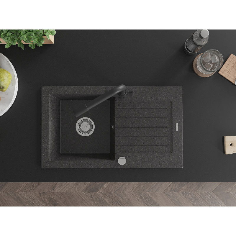Mexen Pablo мивка от гранит, 1 камера с дренаж и кухненски батерия Duero, черна с пръски - 6510-76-671600-70