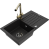 Mexen Pablo гранитна мивка с една камера с отцедник и кухненски смесител Duero, черен - 6510-77-671600-50-B