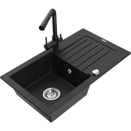 Mexen Pablo гранитна мивка с 1 корито с отцедник и кухненски смесител Дуеро,
