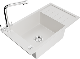 Mexen Elias гранитна мивка с 1 корито с отцедник и кухненски смесител Duero, бял - 6511-20-671600-00
