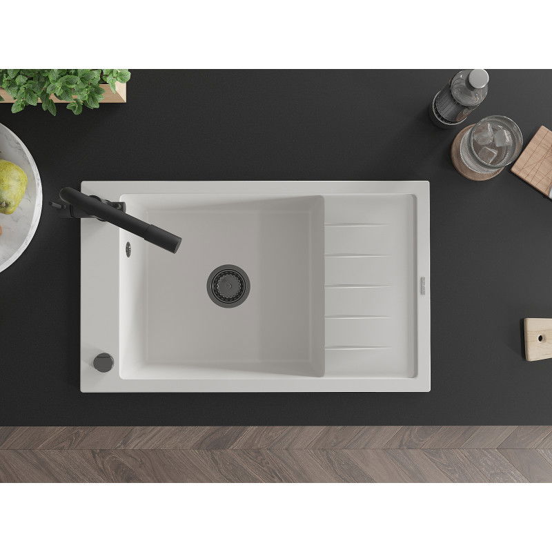 Mexen Elias композитна мивка с една камера с отцедник и смесител Duero, бял - 6511-20-671600-70