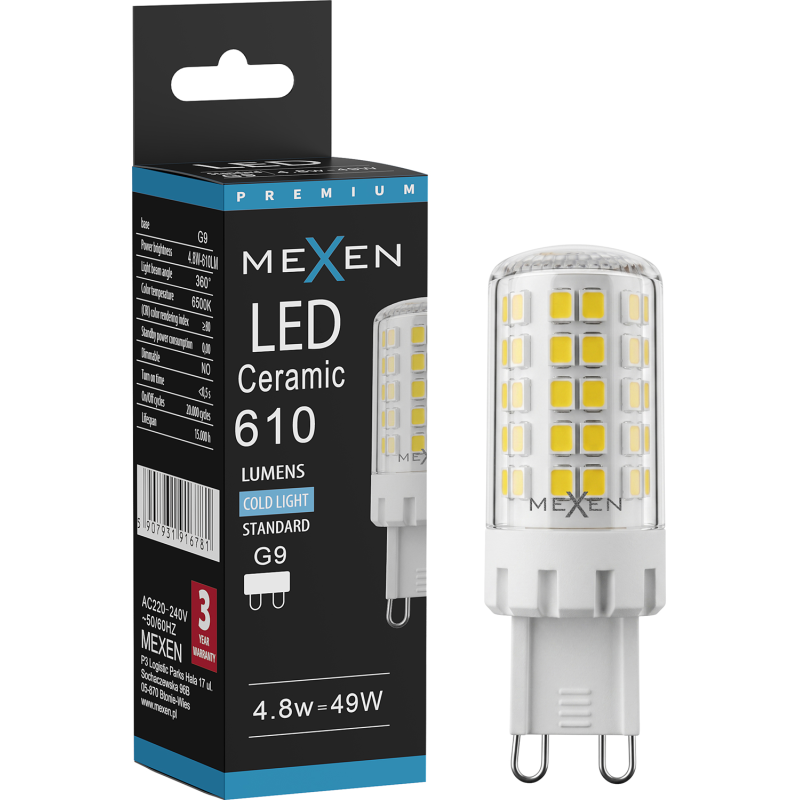 Mexen Aura LED крушка G9, 4,8W, Студена светлина - 6500K, 610 lm - L121-G9-0565-01