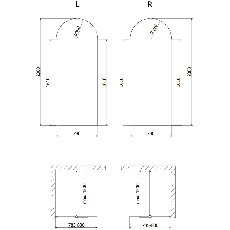 Mexen Kioto-Q душ кабина Walk-in 80 x 200 см, прозрачна 8 мм, златна - 800-080-101-50-00-Q