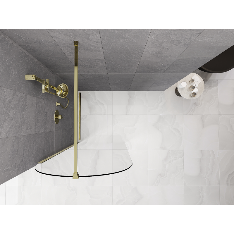 Mexen Kioto-Q Душ стена Walk-in 90 x 200 см, прозрачна 8 мм, златна - 800-090-101-50-00-Q