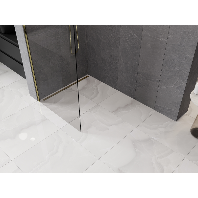 Mexen Kioto-Q Душ стена Walk-in 90 x 200 см, прозрачна 8 мм, златна - 800-090-101-50-00-Q