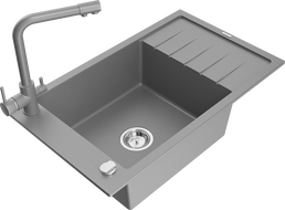 Mexen Elias гранитна мивка с 1 камера с отцедник и кухненски смесител Duero, сив - 6511-71-671600-71