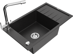 Mexen Elias гранитна мивка 1-коморна с отцедник и кухненски смесител Duero, черен/сребърен металик - 6511-73-671600-00