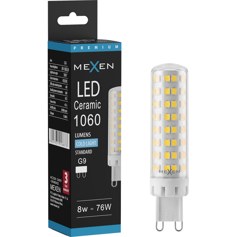 Mexen Aura LED крушка G9, 8W, Студена - 6500K, 1060 lm - L121-G9-0865-01