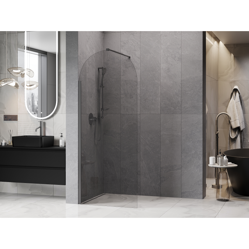 Mexen Kioto-Q Стъклена душ кабина Walk-in 80 x 200 см, прозрачна 8 мм, gun metal