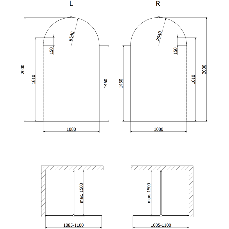 Mexen Kioto-Q Душ преграда Walk-in 110 x 200 см, прозрачна 8 мм, четкан никел