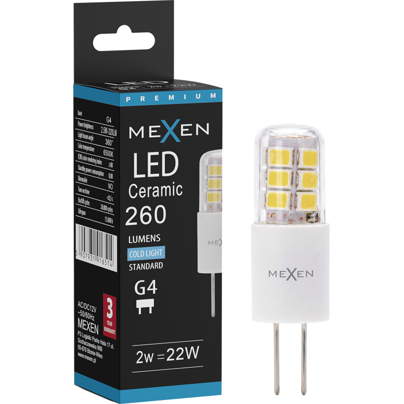 Mexen Oris LED крушка G4, 2W, Студена - 6500K, 260 lm - L115-G4-0265-02