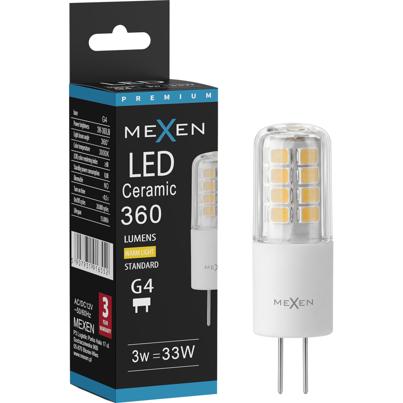 Mexen Oris LED крушка G4, 3W, Топла - 3000K, 360 lm - L115-G4-0330-01