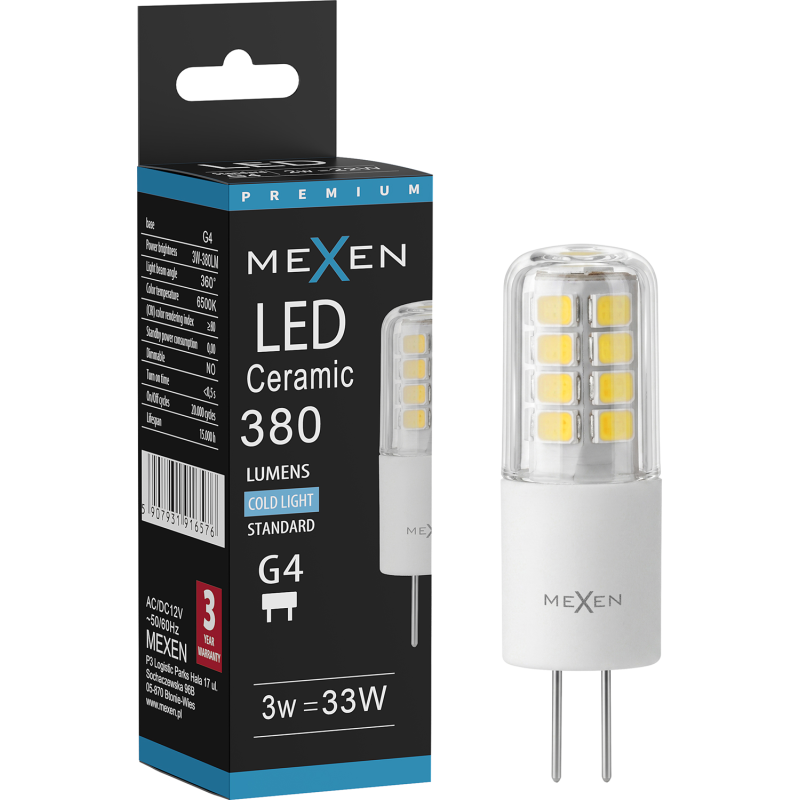 Mexen Oris LED крушка G4, 3W, Студена - 6500K, 380 lm - L115-G4-0365-01
