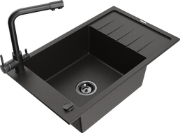 Mexen Elias гранитна мивка с 1 камера с отцедник и кухненски смесител Duero,