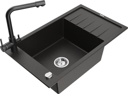 Mexen Elias гранитна мивка с 1 камера с отцедник и кухненски смесител Дуеро,