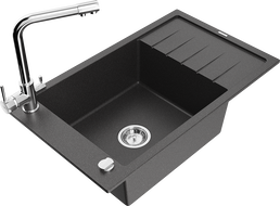 Mexen Elias еднокамерен гранитен мивка с умивалник и кухненски смесител Duero, черен с пръски - 6511-76-671600-00