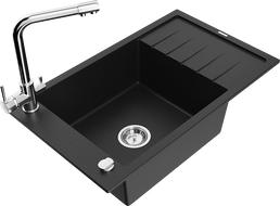 Mexen Elias еднокоморна гранитна мивка с отцедник и кухненски смесител Duero, черен - 6511-77-671600-00