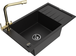 Mexen Elias гранитна мивка с 1 контейнер със сушилник и кухненски смесител Duero, черен - 6511-77-671600-50-B