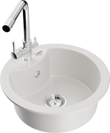 Mexen Diego гранитна кухненска мивка с 1 корито с кухненски смесител Duero, бял - 6512-20-671600-00