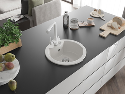 Mexen Diego гранитна мивка 1-камерна със кухненски смесител Duero, бял - 6512-20-671600-20