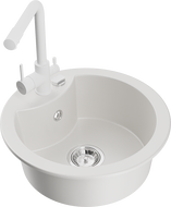 Mexen Diego гранитна мивка 1-камерна със кухненски смесител Duero, бял - 6512-20-671600-20