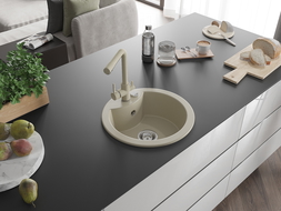 Mexen Diego мивка от гранит, 1-компонентна с кухненски кран Duero, бежов - 6512-69-671600-69