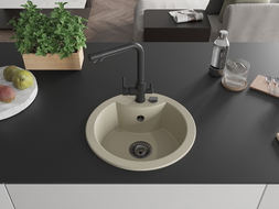 Mexen Diego гранитна кухненска мивка с 1 отделение и кухненски смесител Duero, бежов - 6512-69-671600-70