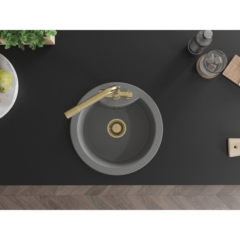 Mexen Diego гранитна кухненска мивка с 1 отделение и кухненски смесител Duero, сив - 6512-71-671600-50