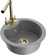 Mexen Diego гранитна кухненска мивка с 1 отделение и кухненски смесител Duero, сив - 6512-71-671600-50