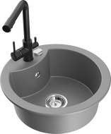 Mexen Diego мивка от гранит с 1 гнездо и кухненска батерия Duero, сив - 6512-71-671600-70