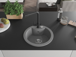 Mexen Diego мивка от гранит с 1 гнездо и кухненска батерия Duero, сив - 6512-71-671600-70