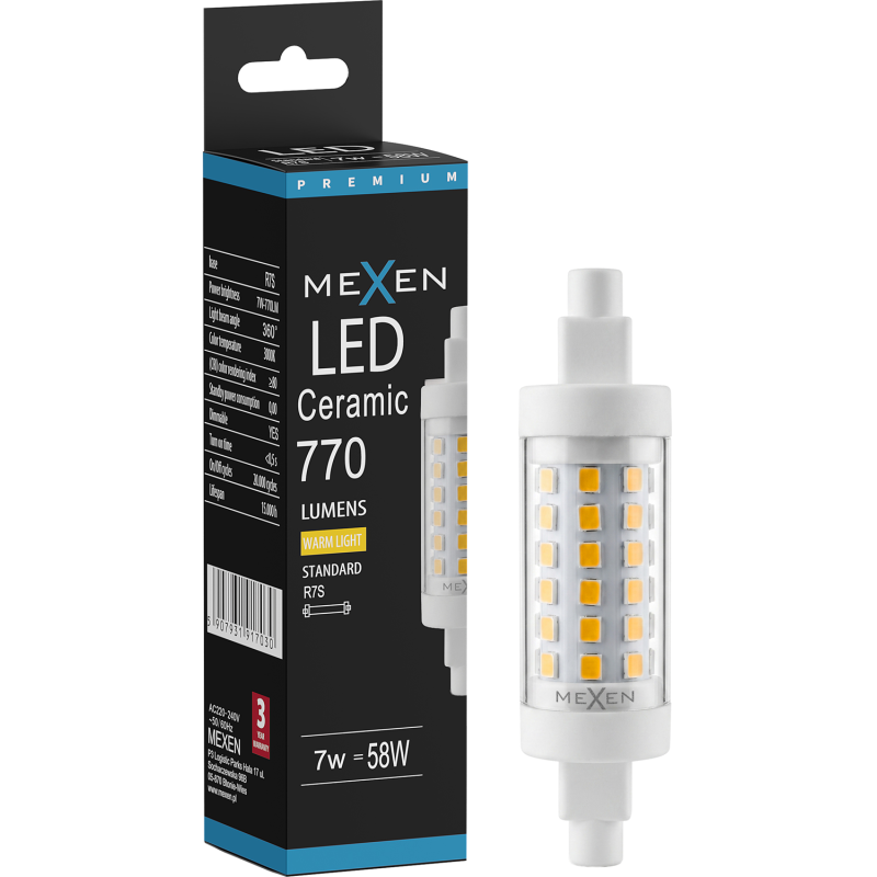 Mexen Vega Димируема LED крушка R7S, 7W, Топла - 3000K, 770 lm - L125-R7S-0730-01