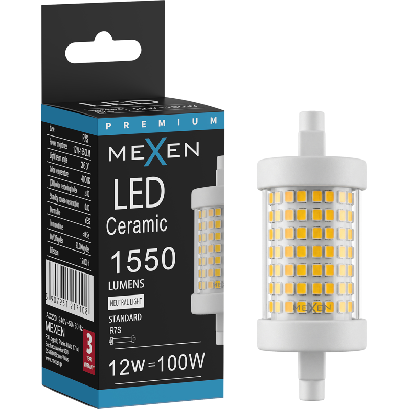 Mexen Vega LED крушка с възможност за димиране R7S, 12W, Неутрална - 4000K, 1550 lm