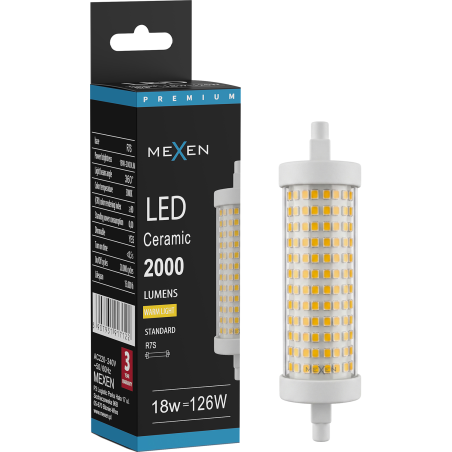 Mexen Vega Димируема LED крушка R7S, 18W, Топла - 3000K, 2000 lm - L125-R7S-1830-02