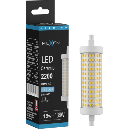 Mexen Vega LED крушка с димиране R7S, 18W, Студена - 6500K, 2200 lm - L125-R7S-1865-02
