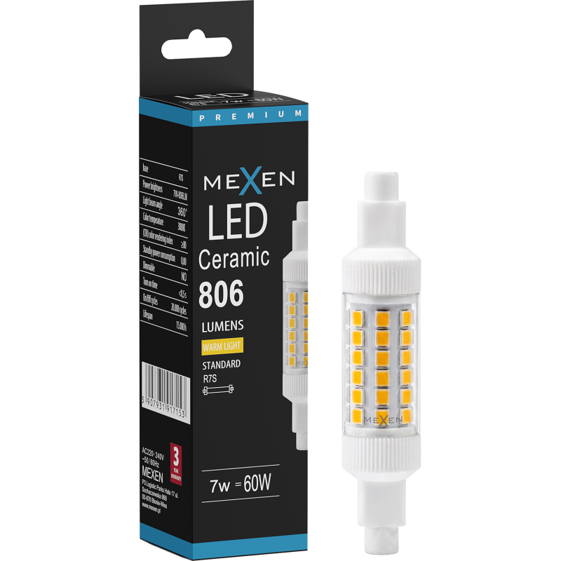 Mexen Vega LED крушка R7S, 7W, Топла - 3000K, 806 lm - L126-R7S-0730-01