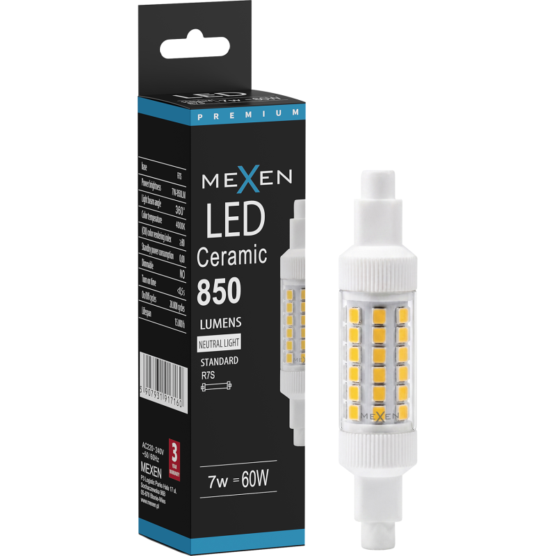 Mexen Vega LED крушка R7S, 7W, Неутрална - 4000K, 850 lm - L126-R7S-0740-01