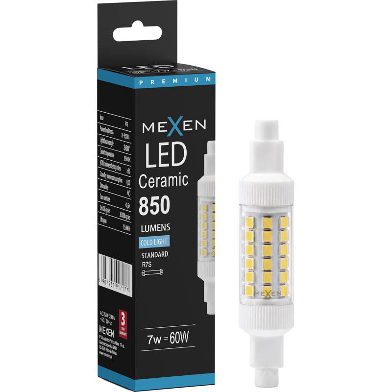 Mexen Vega LED крушка R7S, 7W, Студена - 6500K, 850 lm - L126-R7S-0765-01