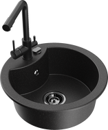 Mexen Diego еднокамерен гранитен мивка с кухненски смесител Duero, черен/сребърен металик - 6512-73-671600-70-B