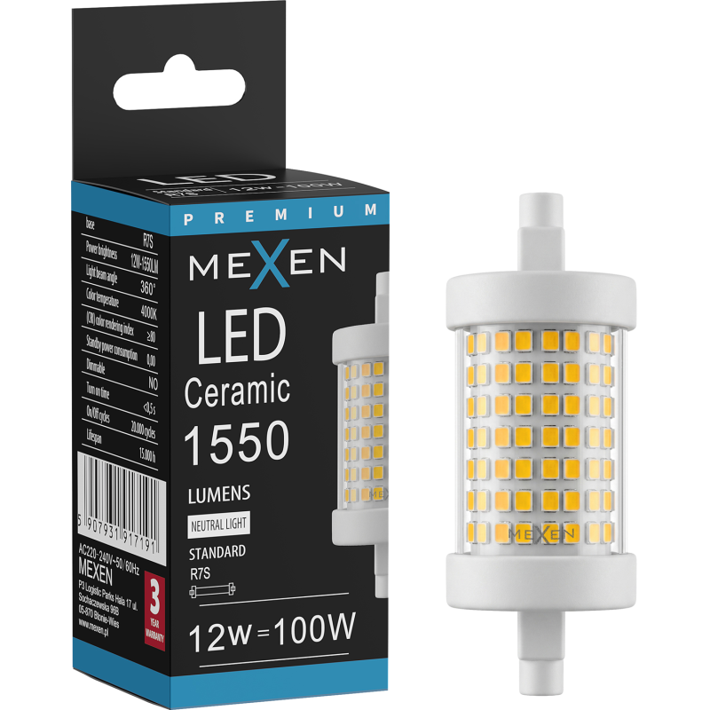 Mexen Vega Крушка LED R7S, 12W, Неутрална - 4000K, 1550 lm - L126-R7S-1240-01
